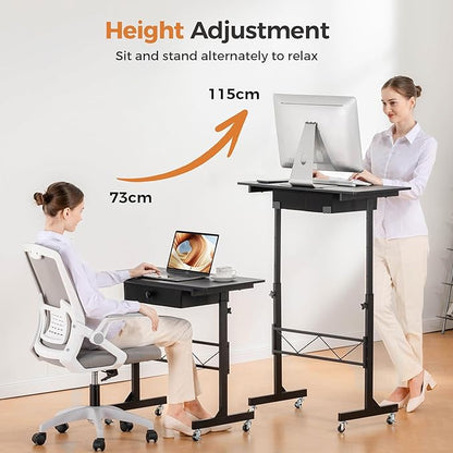 COMHOMA Small Standing Desk Adjustable Height Small Computer Desk Mobile Portable Rolling Laptop Table with Wheels 32" Computer Workstation Sit Stand Desks Portable Standing Table Treadmill desks