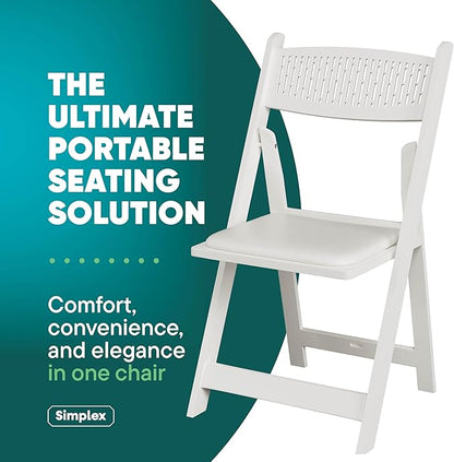 SIMPLEX White Stackable Folding Chairs with Padded Seat & Mesh Back, Padded Indoor/Outdoor Folding Chair, Lightweight Foldable Chairs, Weight Capacity 800LBs (24 Pack)