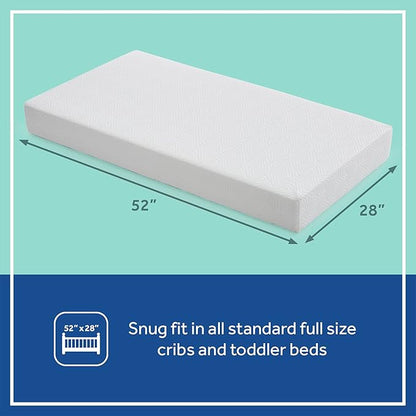 SEALY BABY Refresh Breathable 2 Stage Waterproof Crib Mattress Plus Toddler Bed Fit, Removable Knit Cover, GREENGUARD Gold Certified, Safety & Quality Tested, Made in USA, 52X28 -White