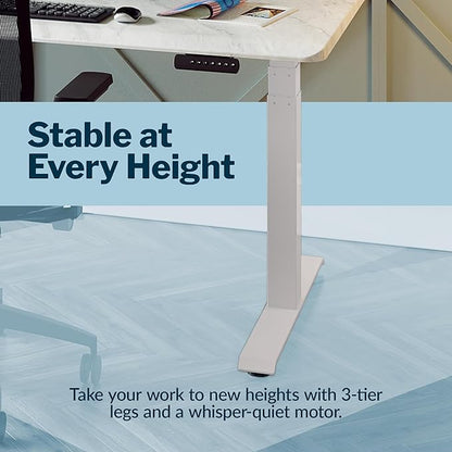 Vari ComfortEdge 60x30 Inch Adjustable Electric Standing Desk – Limited Edition Sit Stand VariDesk with Memory Presets & Sloped Front Edge + Tool-Free Assembly (Marble/White Legs)