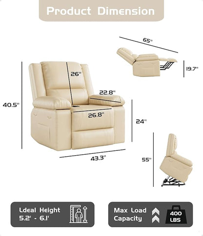 GarveeHome Oversized Wide Power Lift Recliner Chair - Heat and Massage, Faux PU Leather, Adjustable Back and Legs, Electric Lift Chair Designed for The Elderly and People with Mobility impaired