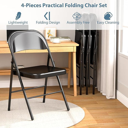 V&LX Folding Chairs All Steel Frame with Double Hinged for Wedding, Banquets, Celebrations, Dinning, Office Kitchen Patio and Garden, Set of 4, Black