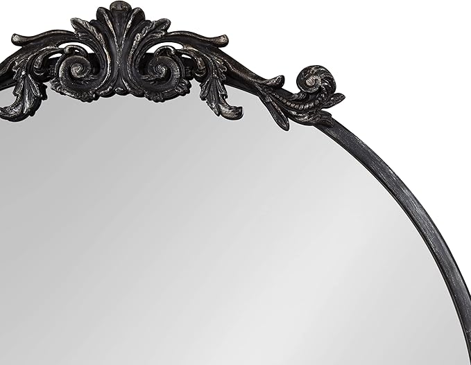 Kate and Laurel Arendahl Ornate Glam Round Mirror, 24 Inch Diameter, Black, Dramatic Baroque Style Wall Mirror for Vintage Antique Inspired Home Decor Aesthetic
