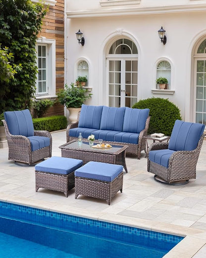 Luxury 24x24x6 Inch Kitty Outdoor Deep Seat Cushions Set of 6 - Comfortable Patio Chair Cushion for Wicker Dining Rocking Swivel Chair Loveseat Couch Sectional Sofa - Navy Blue