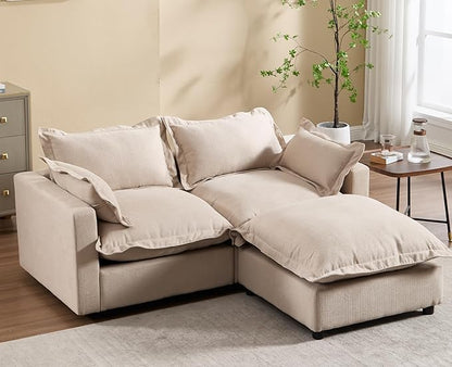chairus 68" Love Seat Sofa with Ottoman Upholstered Linen Deep Seat Couch with Pillow Modular Oversized Couch Sleeper for Living Room, Bedroom, Reception Room, Apartment, 2-Seater/Oatmeal