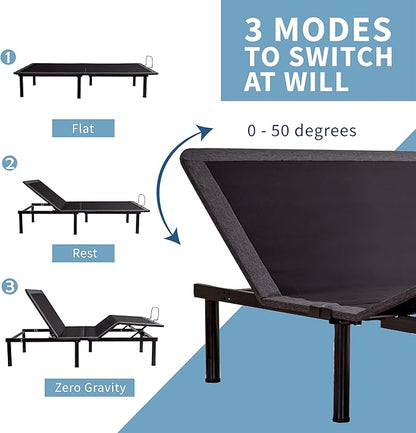 Split King Adjustable Bed Base Frame,Electric Bed with Head and Foot Incline, Soft Cover & Zero Gravity & Wireless Remote with Backlight, 80"×76"×12",Black