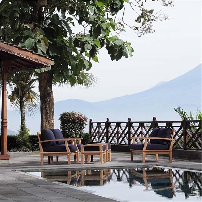 Modway Marina Outdoor Patio Teak Loveseat in Natural Navy
