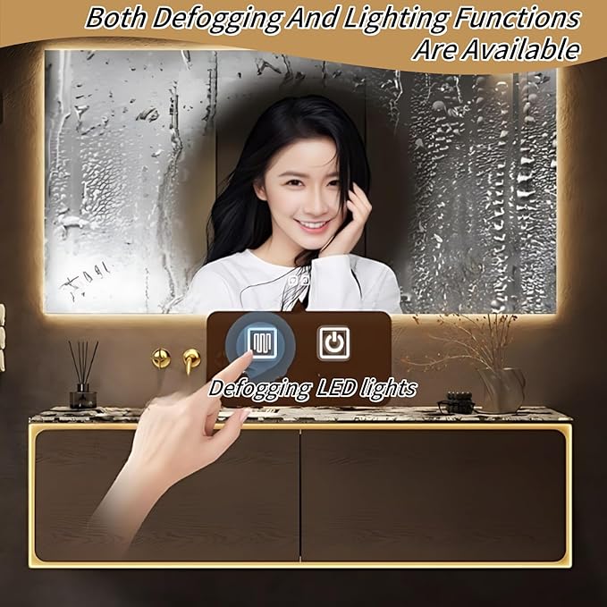 66IN Bathroom Vanity Set with a Single Sink - Embedded Sensor Light Strip & Large Capacity Floating Cabinet | Modern Bathroom Vanities with Defogging Mirror Surface & LED Lighting (Mirror Cabinet)