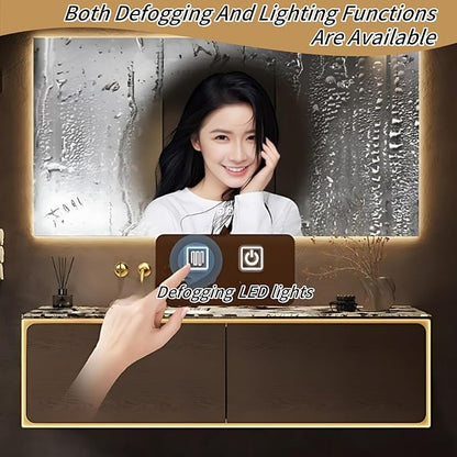 68IN Bathroom Vanity Set with a Single Sink - Embedded Sensor Light Strip & Large Capacity Floating Cabinet | Modern Bathroom Vanities with Defogging Mirror Surface & LED Lighting (Mirror)