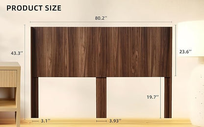 KEIKI Wooden King Size Headboard Only, 80.2" Wide Farmhouse Headboards with Wall Mounted Fluted Panel & Wingback for Bedroom, Walnut Brown