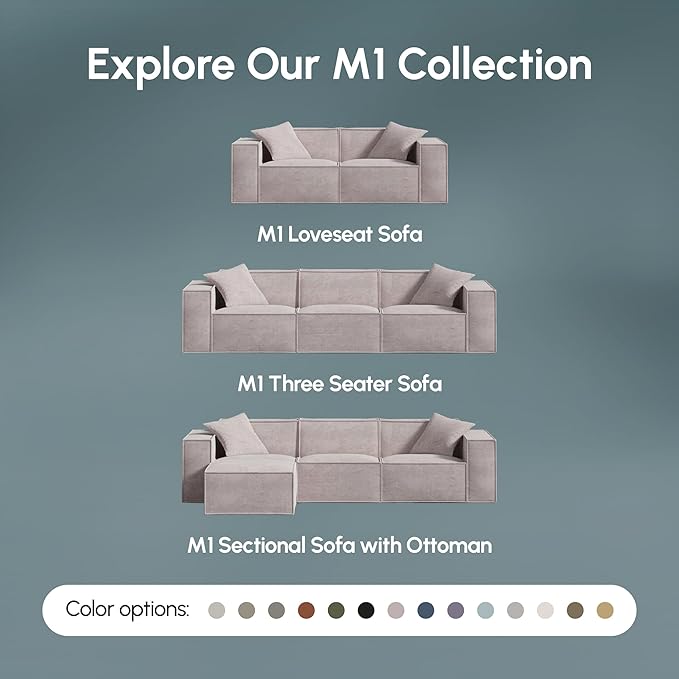 ROVE LAB M1 Modular Sectional Sofa with Ottoman, Sofa in a Box, PetFriendly Modular Couch, Spill-Resistant,Sustainable, Stylish, Modern Sectional Couch for Living Room with SmartFoam Comfort