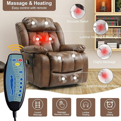 Dual Motor Large Power Lift Recliner Chair for Elderly with Heat and Massage,Lay Flat Lift Chairs Recliners for Seniors Infinite Position,USB Ports&Remote, Leather(Ochre, Medium)