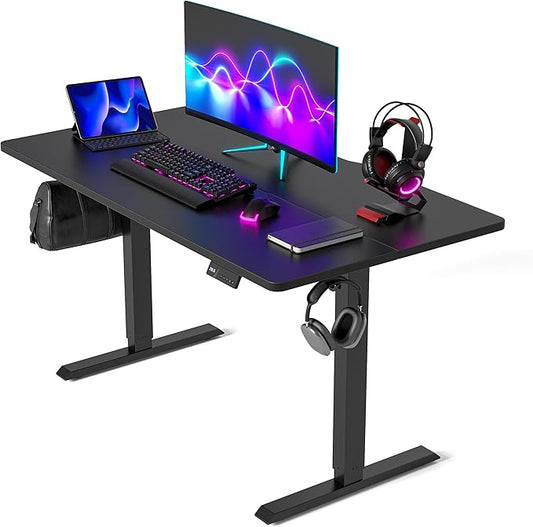 CubiCubi Height Adjustable Electric Standing Desk, 55 x 28 Inches Sit Stand up Desk, Large Memory Computer Home Office Desk with Two-Piece Desktop (Black)