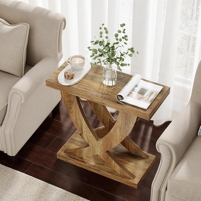 Tribesigns End Table for Living Room with Cross Fishtail Support Set of 2, Side Table and Farmhouse Accent Furniture for Small Spaces (2)