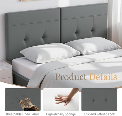 Headboard Queen Size Upholstered Faux Leather, Queen Headboard with Sturdy Metal Legs, Tufted Upholstery Design Headboards with Adjustable Width & Height (Grey)