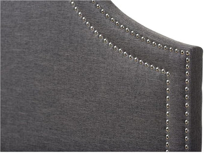 Urban Upmarket Modern and Contemporary Fabric Upholstered Headboard, Nailded Trim Head Board Grey/Queen