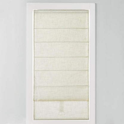 Madison Park Kyler Cordless Roman Shades - Single Panel, Lightweight Linen Blend Fabric, Natural Design, Easy Installation, Light Filtering Window Blind, Bedroom, Living Room Decor 27"W x 64"L Ivory