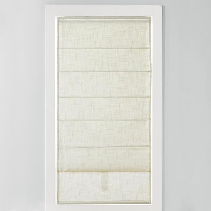 Madison Park Kyler Cordless Roman Shades - Single Panel, Lightweight Linen Blend Fabric, Natural Design, Easy Installation, Light Filtering Window Blind, Bedroom, Living Room Decor 35"W x 64"H Ivory