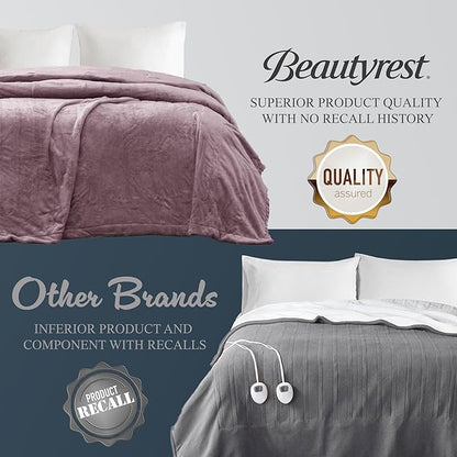 Beautyrest Heated Plush Elect Electric Blanket with 20 Heat Level Setting Controllers Equip with Secure Comfort Technology and 10 Hours Auto Shut Off, Queen: 84x90, Lavender,BR54-0656