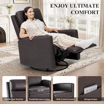 COLAMY Recliner Chair Set of 2, PU Leather 360° Swivel Rocker Recliner, Nursery Glider Recliner with Ergonomic High Backrest and Upholstered Deep Seat for Living Room, Bedroom, Color Chocolate