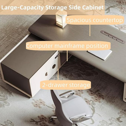 94IN L-Shaped Executive Desk with Drawer Cabinet, Executive Office Desk with LED Strip & Exquisite Handle & Fashionable Pattern Design