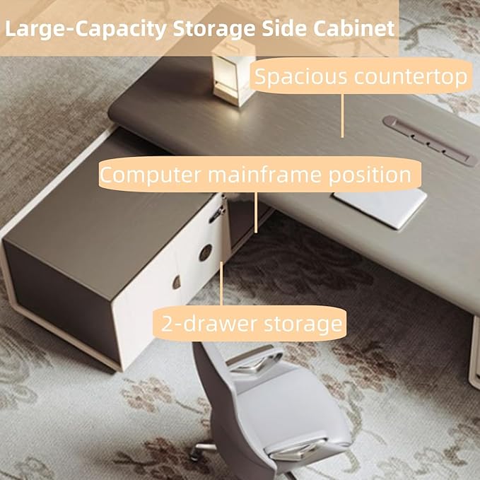 78IN L-Shaped Executive Desk with Drawer Cabinet, Executive Office Desk with LED Strip & Exquisite Handle & Fashionable Pattern Design