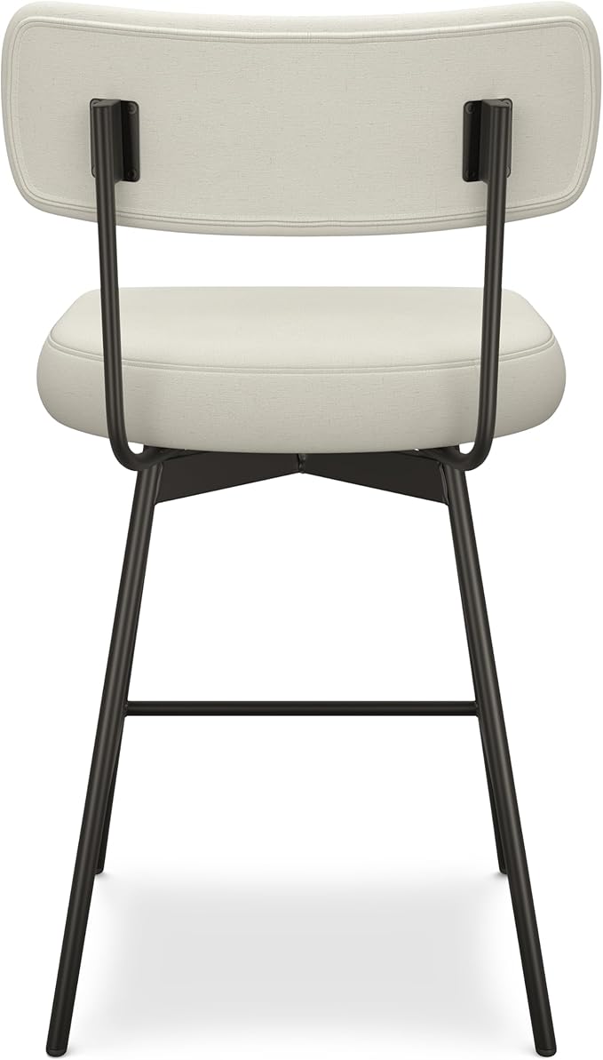 SIMPLIHOME Giselle Counter Stools (Set of 2) - 24 Inch Seat Height Swivel Upholstered Metal Kitchen Stools in Natural Polyester Linen, Contemporary Modern Seating with Padded Seat and Backrest