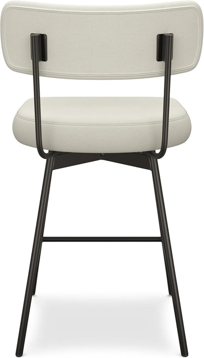 SIMPLIHOME Giselle Counter Stools (Set of 2) - 24 Inch Seat Height Swivel Upholstered Metal Kitchen Stools in Natural Polyester Linen, Contemporary Modern Seating with Padded Seat and Backrest