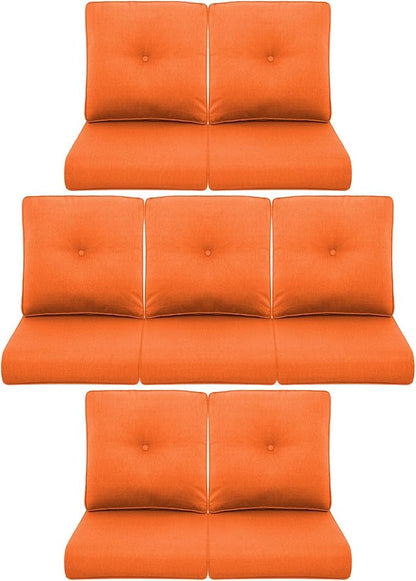 7-Piece Outdoor Patio Cushion Set - Fade & Water Resistant with Removable Olefin Cover, 22x24x4 Inch Memory Foam Cushions for Wicker Sectional Sof - Orange/Buckle