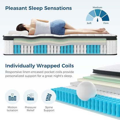 Inofia King Size Mattress, 14 inch Hybrid King Mattress in A Box,Ultra Comfort Memory Foam Layer, Medium Feels, Cooling Breathable Cover,Low Motion Transfer Supports for Any Sleep Position