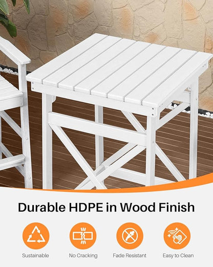 3-Piece Adirondack Chairs and Table Set, HDPE Patio Bar Sets, All Weather Outdoor Bar Stools Set, HDPE Adirondack Bar Height Chairs and Bar Table for Balcony, Porch, Garden, Pearl