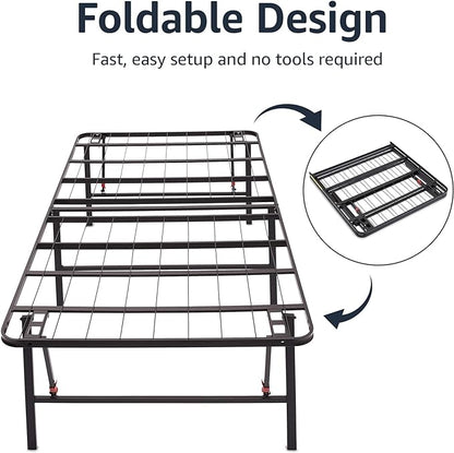 Amazon Basics Foldable Metal Platform Bed Frame with Tool Free Setup, 18 Inches High, Sturdy Steel Frame, No Box Spring Needed, Twin, Black