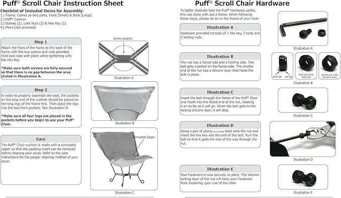Howard Elliott Scroll Puff Rocker Seating Chair With Cover, Multipurpose Alternate Seating Butterfly Chair with Titanium Frame, Patio Furniture for Camping, Home, Indoor & Outdoor, Bella Sand