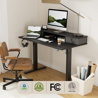 Agilestic 55 x 24 Inches Electric Standing Desk with 2 Storage Drawers, Stand Up Desk Adjustable Height, Sit and Stand Computer Table with Splice Board, Black