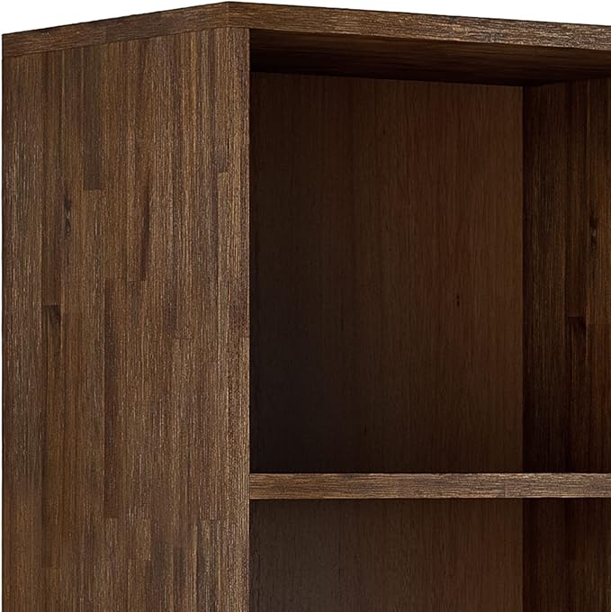 SIMPLIHOME Clarkson Bookcase - 70 inch Tall Solid Acacia Wood Storage Bookshelf in Rustic Natural Aged Brown, Contemporary Storage for Living Room, Study or Office with Open Shelves and Lower Cabinet