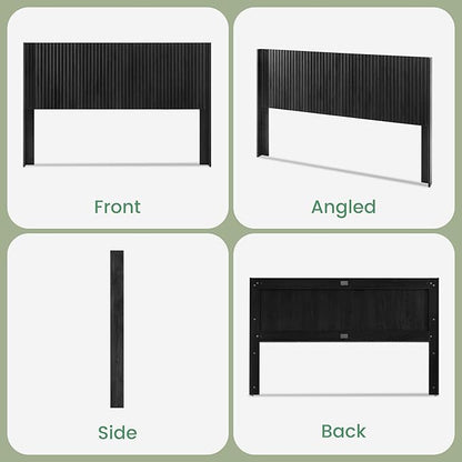 COCO DESIGN King Size Headboard Only, 80" Wide Wooden Headboard, Mid Century Modern Farmhouse Boho HeadBoard, Wall Mount, Fluted Panel, Wingback Design, Black