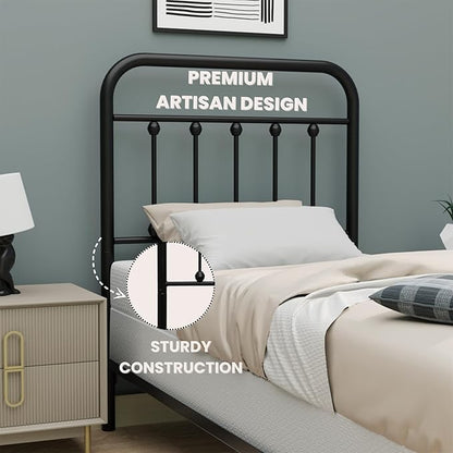 Vintage Twin Size Metal Bed Frame Height Adjustable Headboard Only, Wrought Iron Black Farmhouse Bed Frame Headboard, Easy Assembly, Short Clearance, Tall or Low Setting