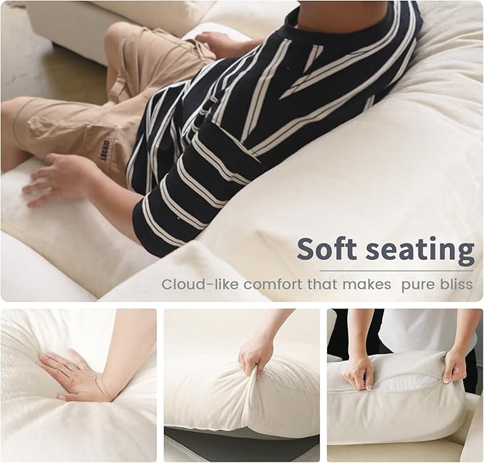 Modular Sectional Sofa with Ottoman,134inch U Shaped Convertible Cloud Couch,8 Seater Convertible V Shaped Living Room Sets,Cover Washable and Replaceable Couches for Living Room,Beige