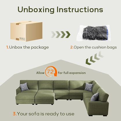 Wanderwell Oversized Modular Sectional Sofa, 6-Seater U Shaped Couches with Movable Ottoman,Corduroy Sectional Couch with Wide and Deep Seats Suitable for Living room,Bedroom,Apartment (Olive, 2+3+OT)