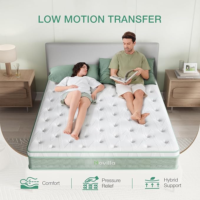 Novilla Twin Mattress, 10 Inch Hybrid Mattress in a Box, Gel Infused Memory Foam and Pocket Coils Innerspring for a Comfortable Sleep, Pillow Top Twin Size, Medium Firm