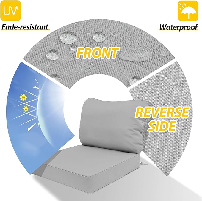 AAAAAcessories Outdoor Deep Seat Cushions, Waterproof, Fade-Resistant Patio Furniture Replacement Cushions, 23.5" x 25.5" x 5" + 23.5" x 19", Set of 2, Gray