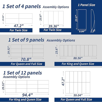 Art3d Peel and Stick Headboard for Queen and King in Black, Pack of 9 Panels Sized 9.84" x 23.62", 3D Soundproof Wall Panels, Upholstered Wall Panel