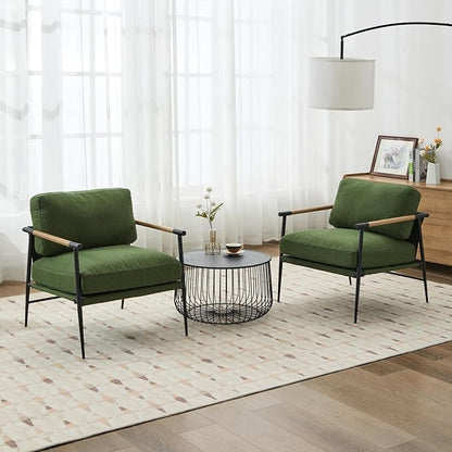 DUOMAY Mid-Century Modern Accent Chairs Armchairs Set of 2, Soft Linen Fabric Sofa Lounge Chairs Reading Chairs with Metal Leg for Living Room Bedroom Office, Green