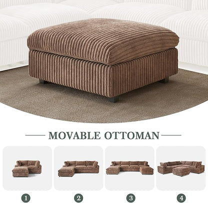 Modular Sectional Sofa, L Shaped Sofa with Ottoman, 78.74" Oversized Loveseat, Plush Deep Seat Sleeper Couches for Living Room, Apartment, Couch Cushion Covers Removable, Brown