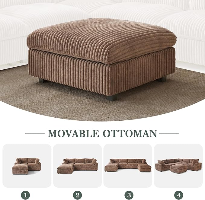 Modular Sectional Couch, Convertible L Shaped Sofa for Living Room, Deep Seat Cloud Sectional Couch, 5 Seat Comfy Modular Sofa, Cushion Covers Removable, Brown