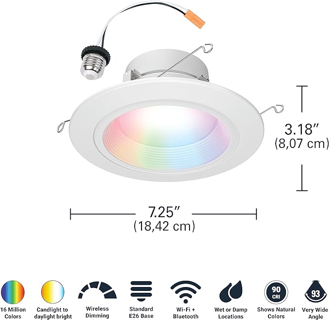 HALO 5/6" Smart Wi-Fi Recessed LED Light Powered by WiZ Pro, Dimmable Full Color w/ SpaceSense® Motion, Smart Home Ready - RL56069WZRGBWWHR