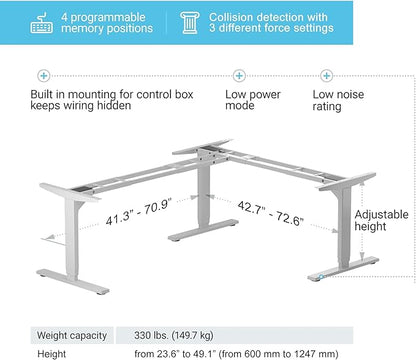 Progressive Automations Standing Desk Corner Frame. Adjustable Height and Width Legs with Triple Electric Motors for Home Office L Shaped Desk FLT-05 White