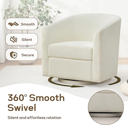 Chenille Swivel Accent Chairs Set of 2, No Assembly Upholstered Armchair, 360° Rotating Barrel Chairs for Living Room, Bedroom, Apartment & Reading Nook (2, Cream White)