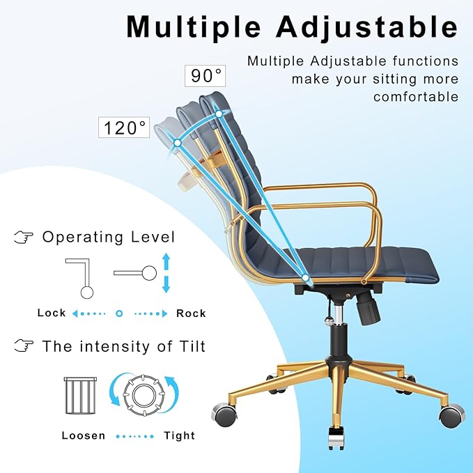 Executive Desk Chair Ergonomic Swivel Office Chair with Armrests and Wheels Heavy Duty Chair for Home Office Comfortable Wide Seat for Women and Men ，Gold Navy