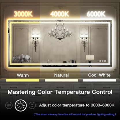 ISKM 44'' x 28'' LED Mirror for Bathroom Lighted Vanity Mirror for Wall Front Lights + Backlit LED Bathroom Mirror Anti-Fog Tempered Glass ETL Listed